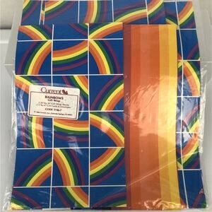 VTG Current Gift Wrap “Rainbows” Blue Squares Open Scrap No Cards Pride 1982 USA